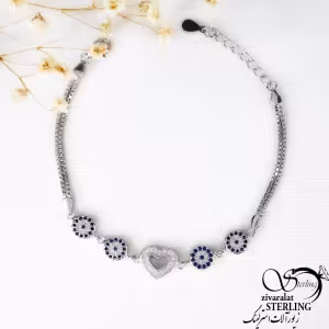 دستبند چشم نظر قلب دار نقره کد 11162