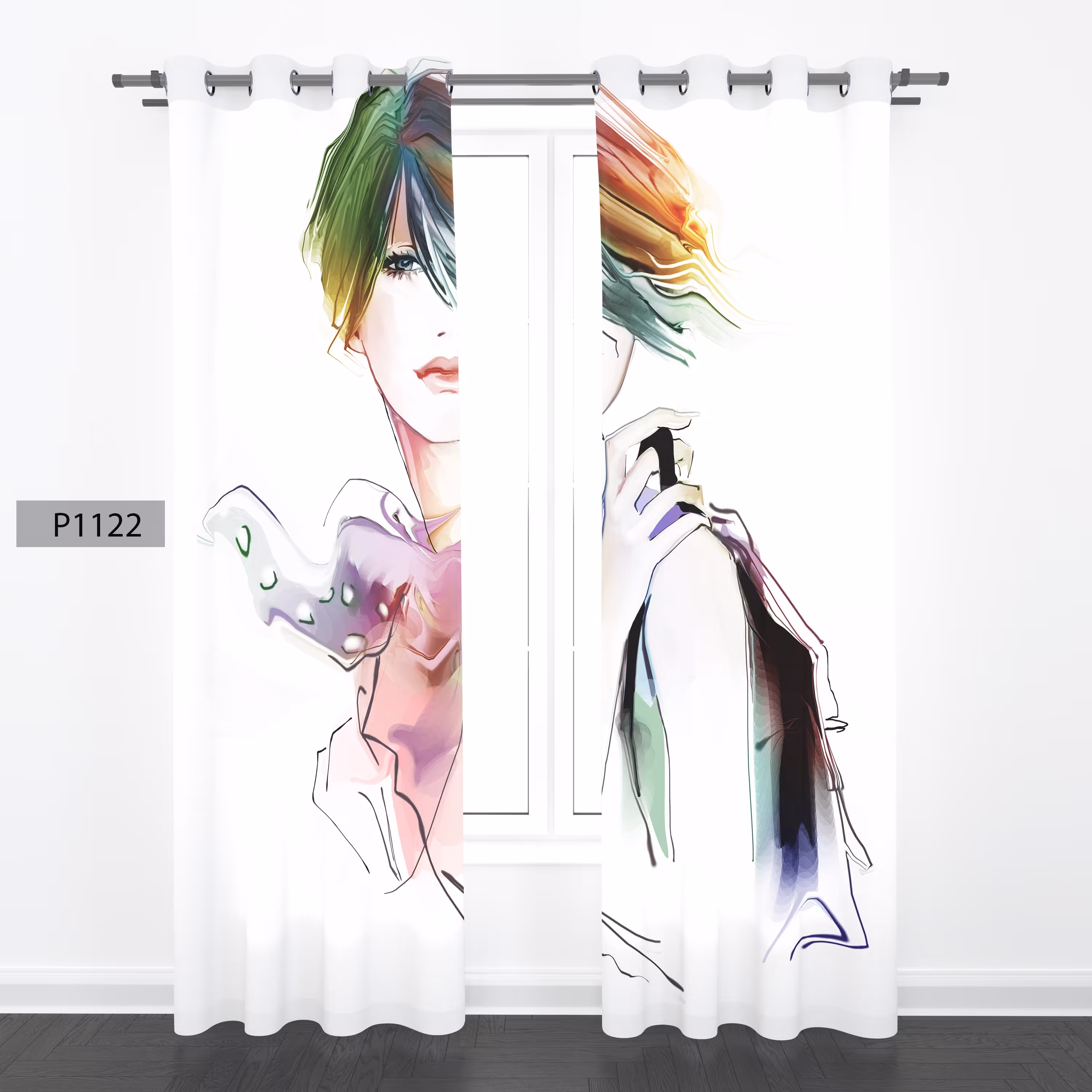 پرده هازان چاپی دوقواره دوخته شده پانچ شده هر قواره عرض 140ارتفاع 190 کد1122