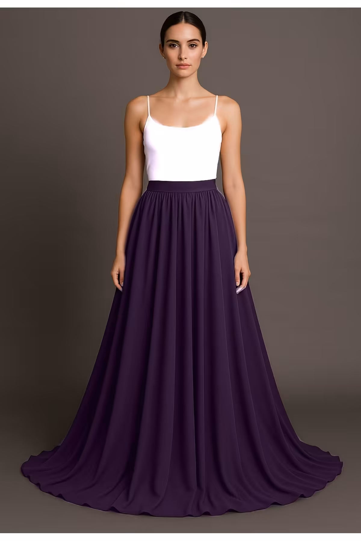 دامن بنفش زنانه Crepe نرم و کامل پسر ماکسی مسطح Mert Erkan