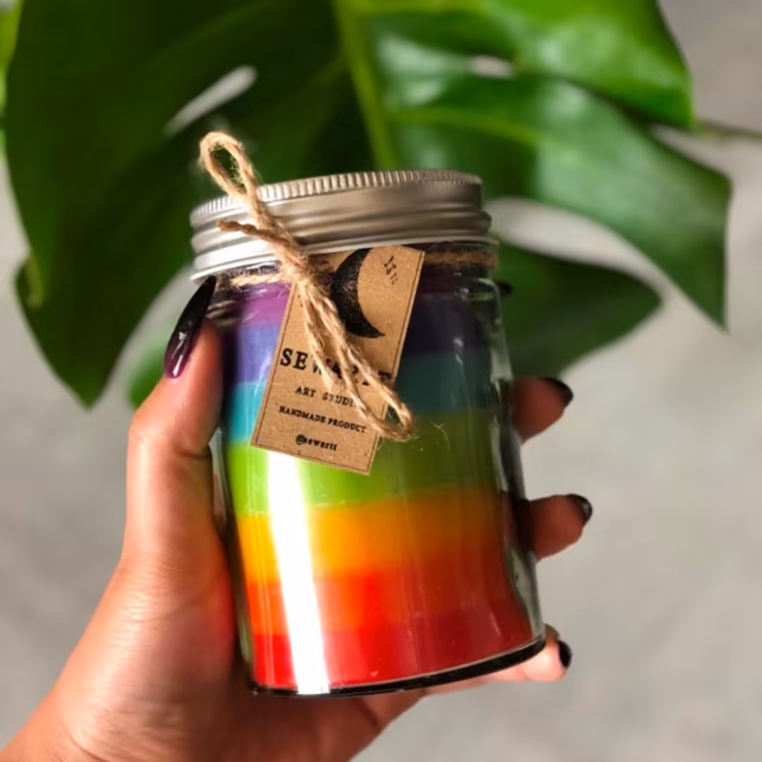 شمع جار شیشه ای بانکه ای رنگارنگ با رنگ های دلخواه و معطر