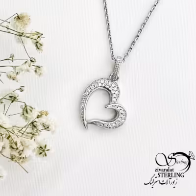 گردنبند نقره قلب جواهری کد 15660