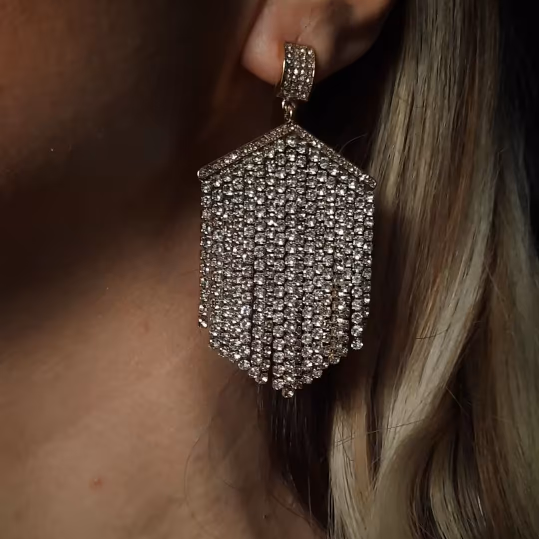 گوشواره تنیسی  مجلسی وارداتی پایه طلایی نگین سفید