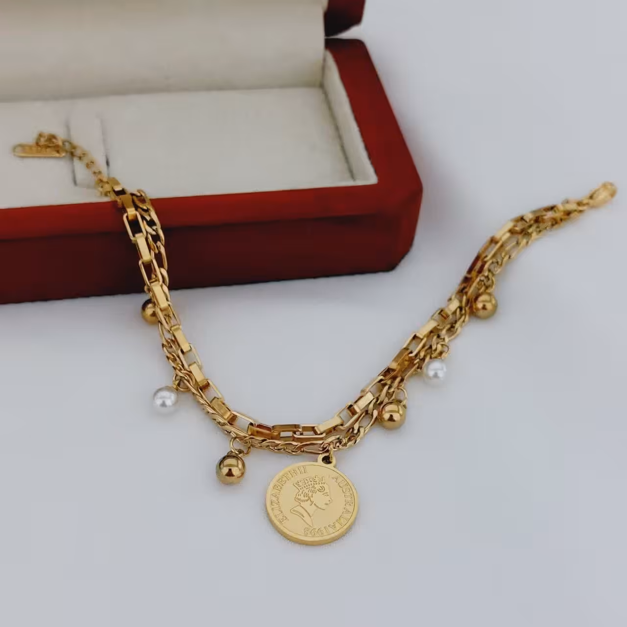 دستبند دو لاین کد10799 طرح طلا.استاینلس استیل.آبکاری طلا.ضدحساسیت.رنگ ثابت