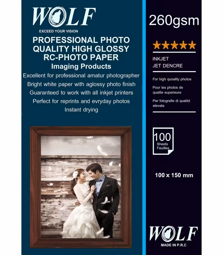 فتوگلاسه 260 گرم 100برگی 10*15 - WOLF