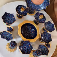 هفت سین نقطه کوبی سفالی زمینه سورمه ای 