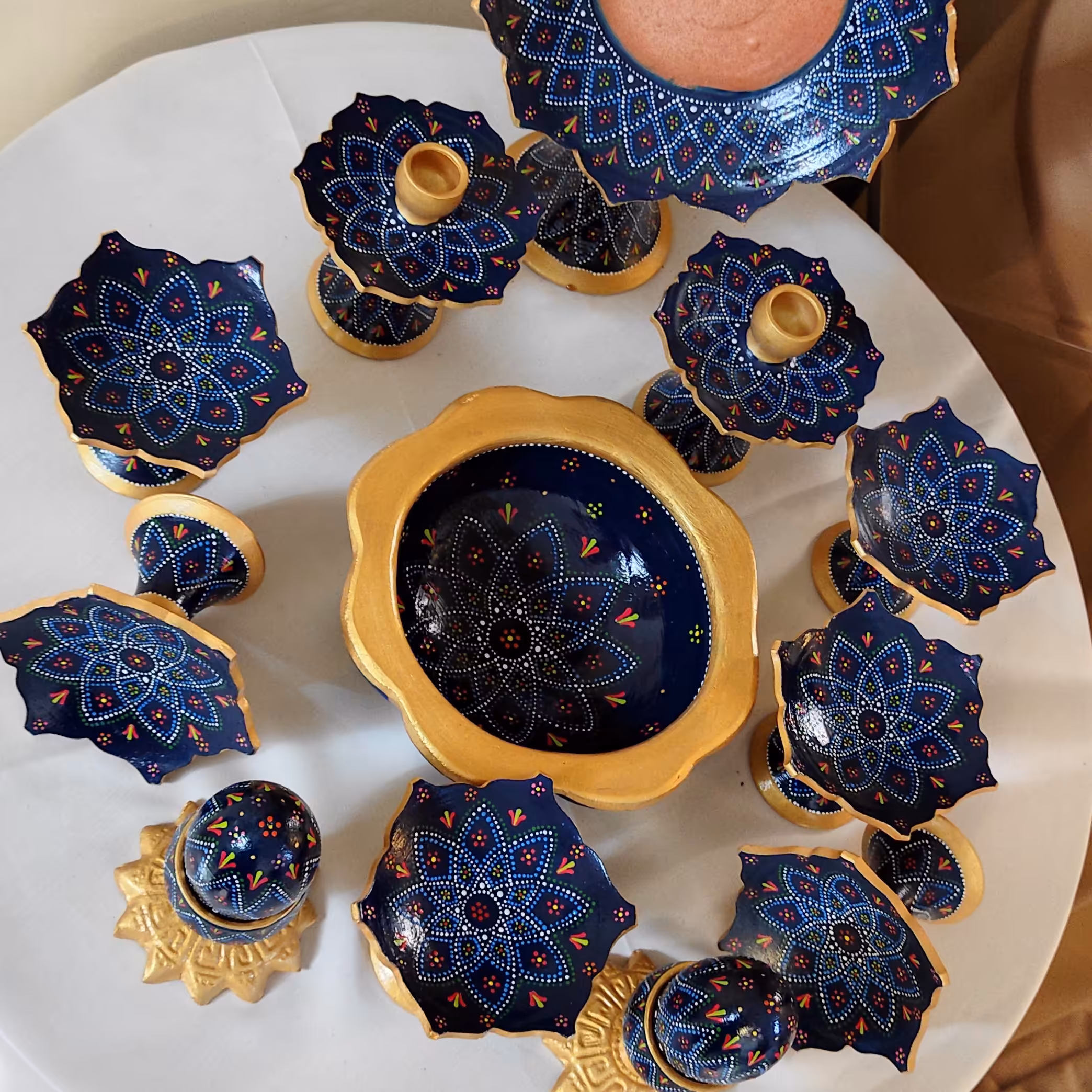 هفت سین نقطه کوبی سفالی زمینه سورمه ای 