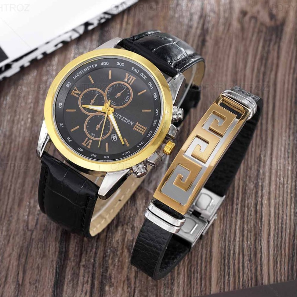 ست ساعت مچی و دستبند مردانه سیتیزن CITIZEN مدل 1592 دارای جعبه
