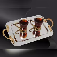 سینی پذیرایی استیل فجر بدون پایه بزرگ(طلایی)