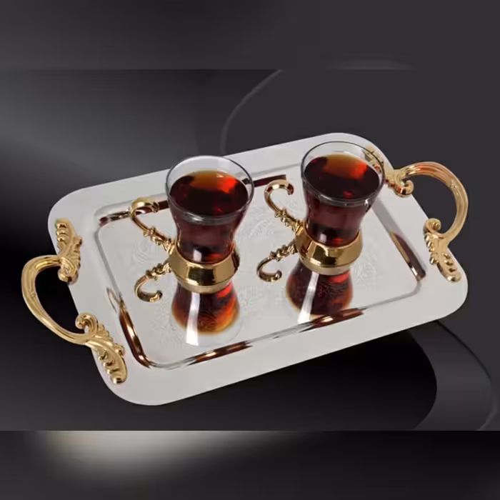 سینی پذیرایی استیل فجر بدون پایه بزرگ(طلایی)