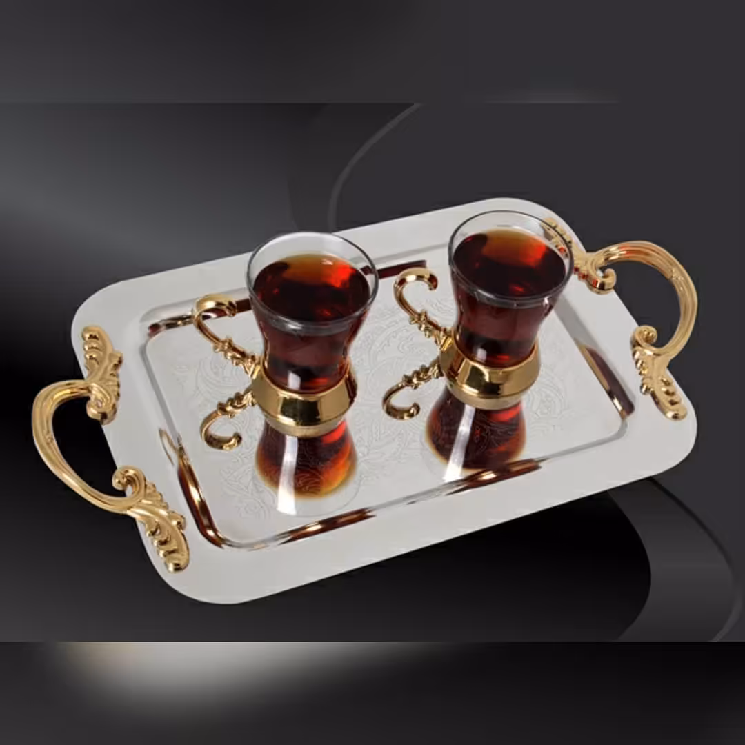 سینی پذیرایی استیل فجر بدون پایه بزرگ(طلایی)