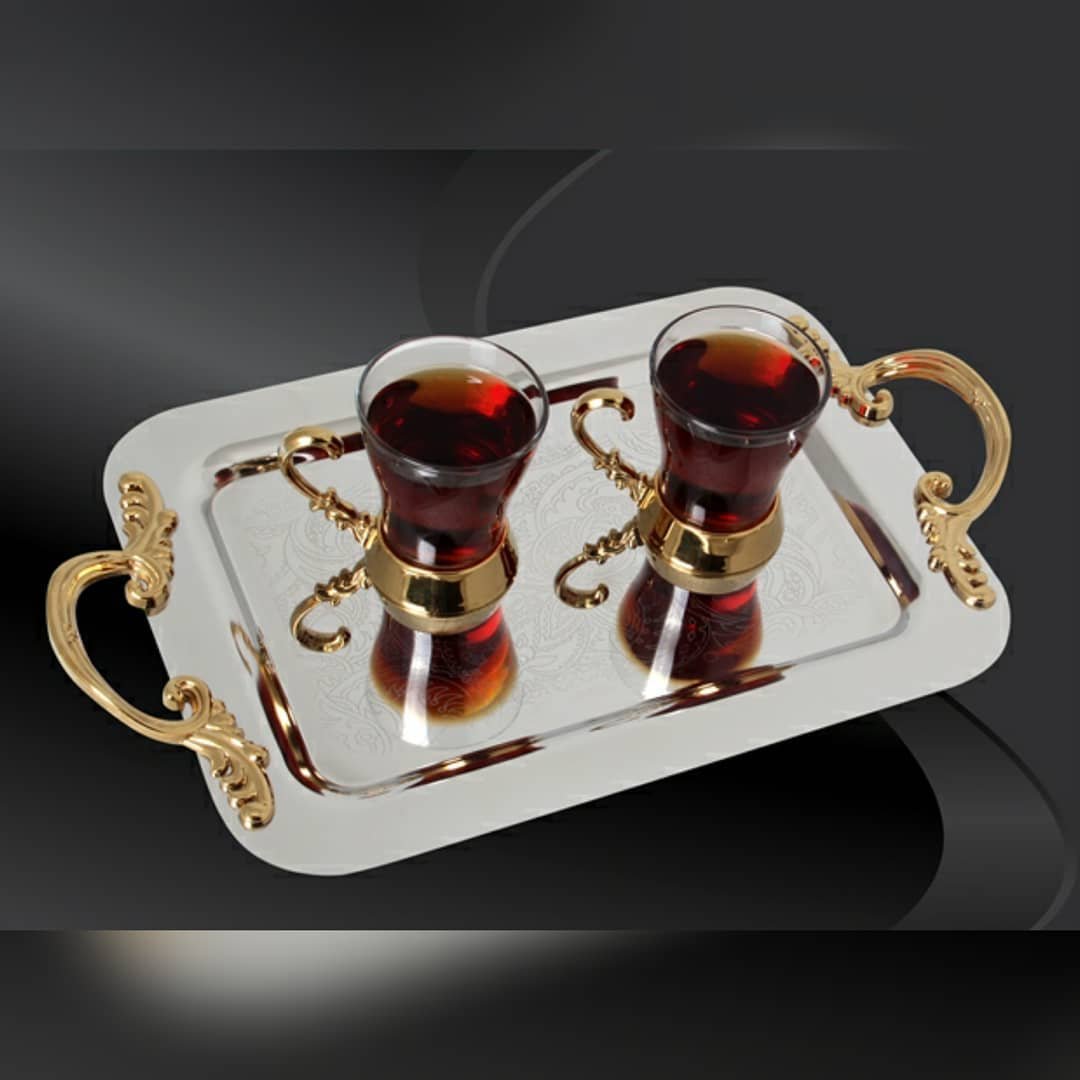 سینی پذیرایی استیل فجر بدون پایه بزرگ(طلایی)