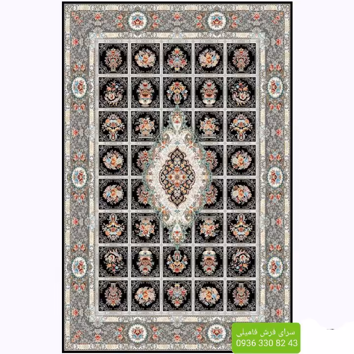 فرش ماشینی نقشه گلایول6متری سرمه ای700شانه تراکم2550 نخ اکریلیک