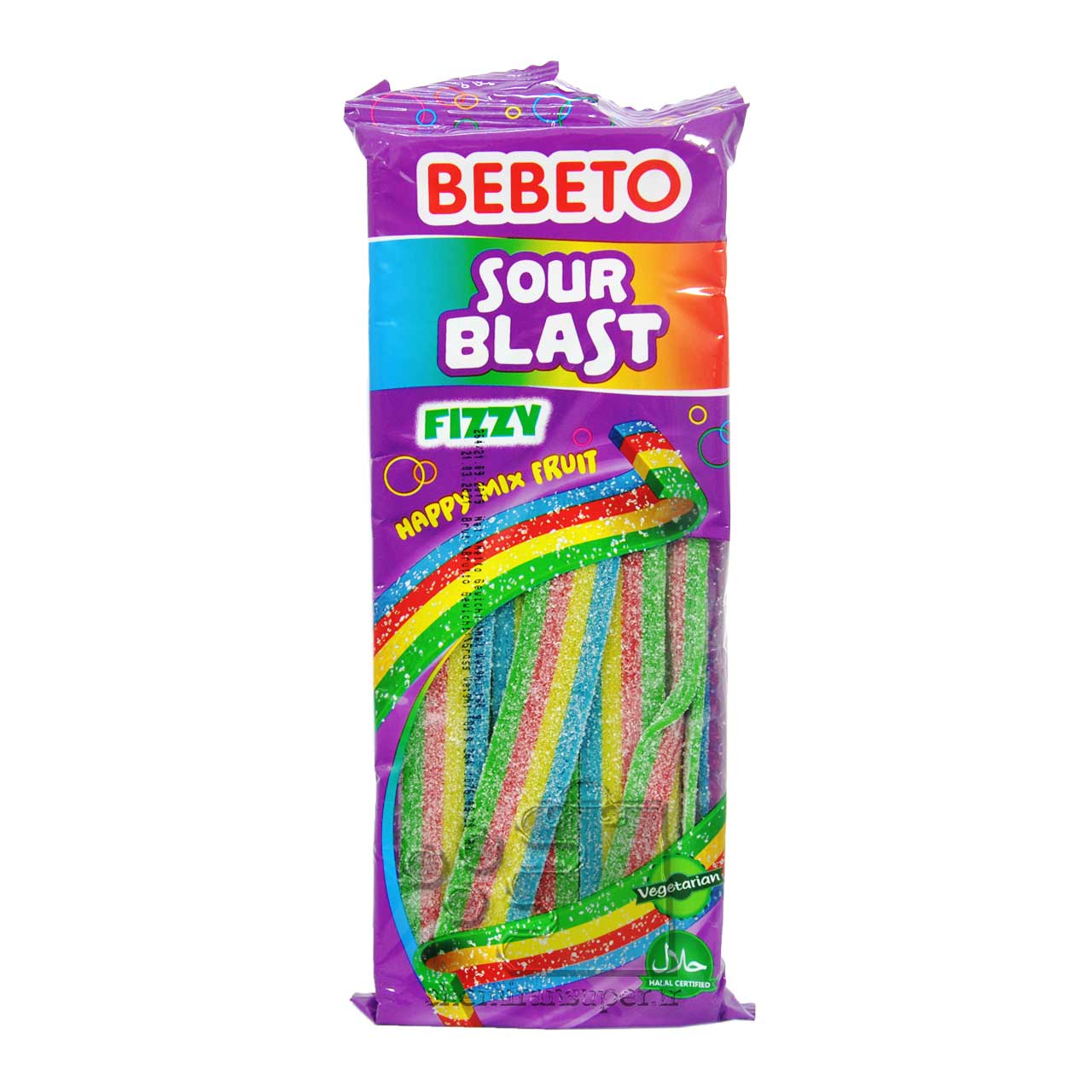پاستیل ترش نواری شکری میوه ای ( وگان ) 180 گرم ببتو - bebeto