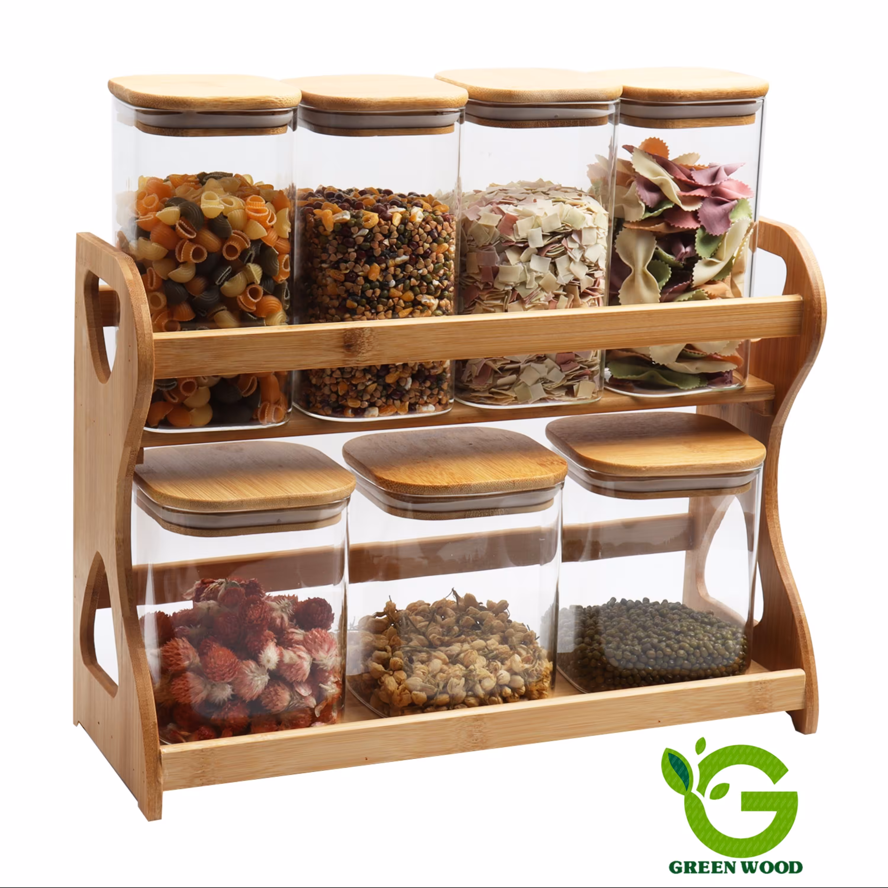 پاسماوری 8 پارچه ست بانکه (جا حبوباتی) بامبو شیشه ای پیرکس کد Gw90401001