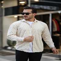 پیراهن / بلوز دکمه دار مردانه مخملی بزرگ ECRU Valiberta