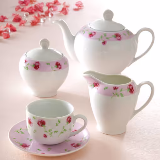 سرویس چای خوری پینک رز چینی زرین ایتالیا اف 17 پارچه