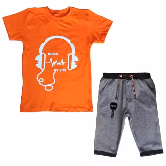 ست تی شرت و شلوارک پسرانه مدل هدفون کد 148