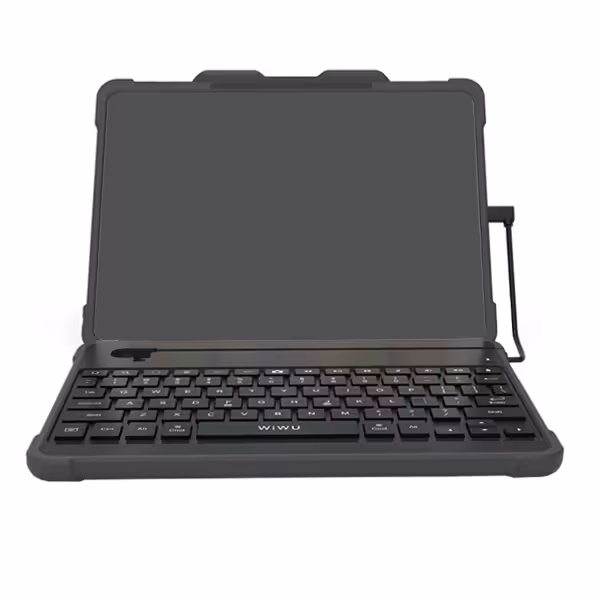 کیبورد و کاور ضد ضربه برند ویوو با قابلیت تبدیل شدن به استند و به همراه کاور محافظ آیپد و نگهدارنده قلم آیپد (در حد نو)