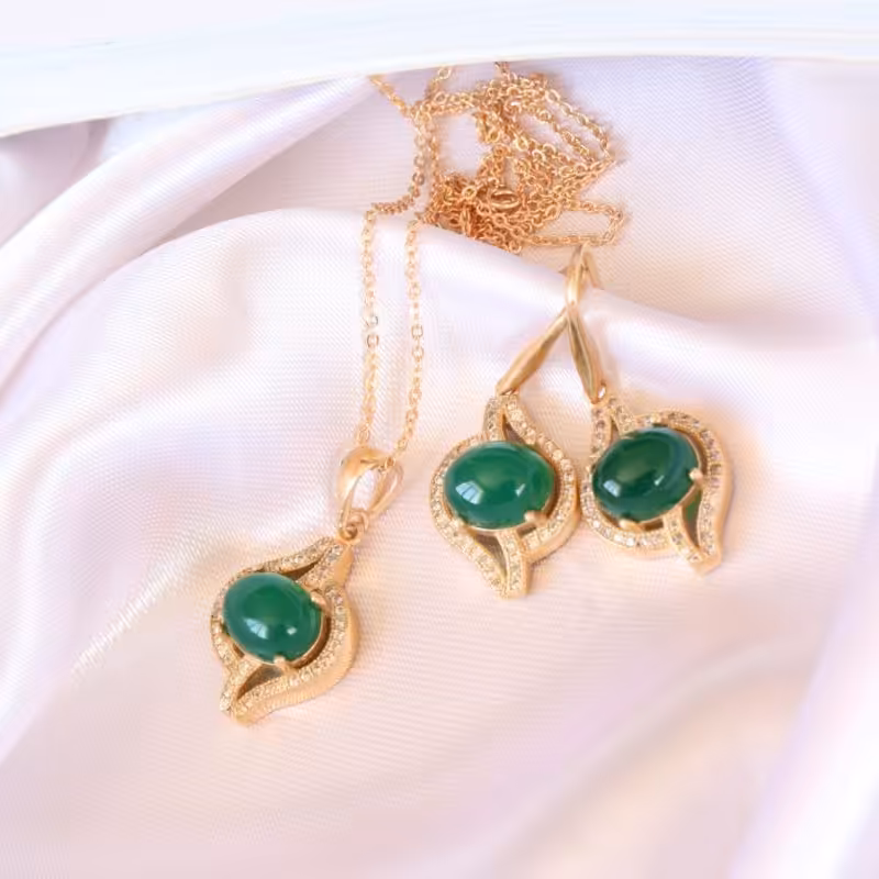 نیم ست طلا روس سنگ اصلی 