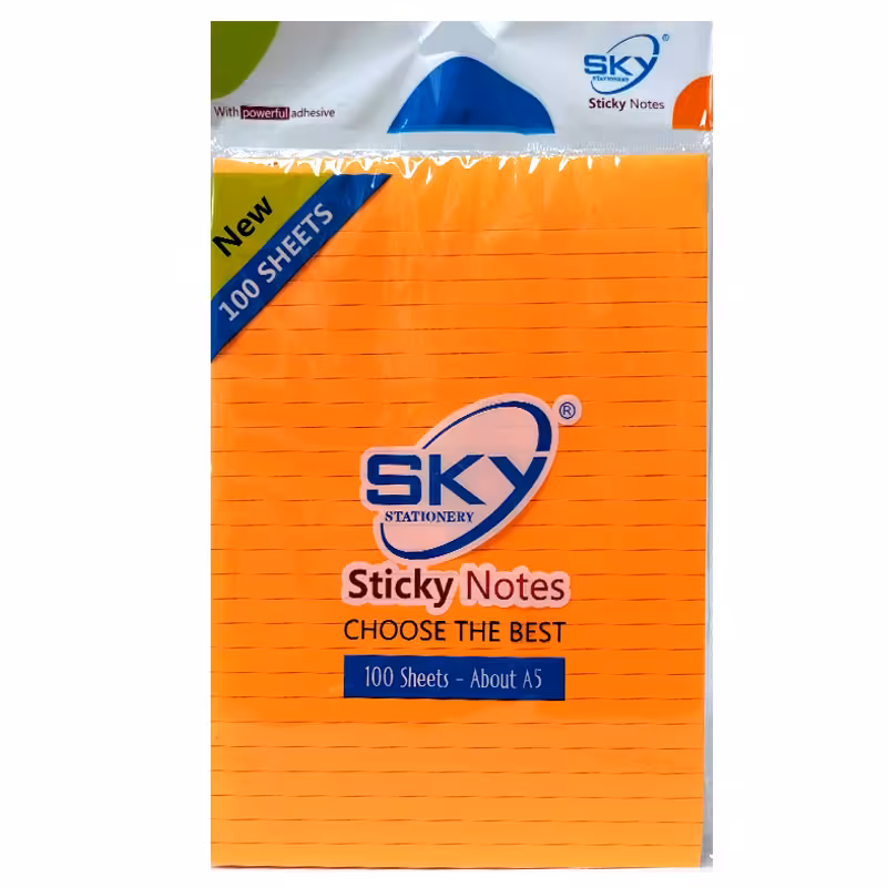 خرید کاغذ یادداشت چسب دار A5 رنگی خط دار بسته 100 برگی مدل SKY