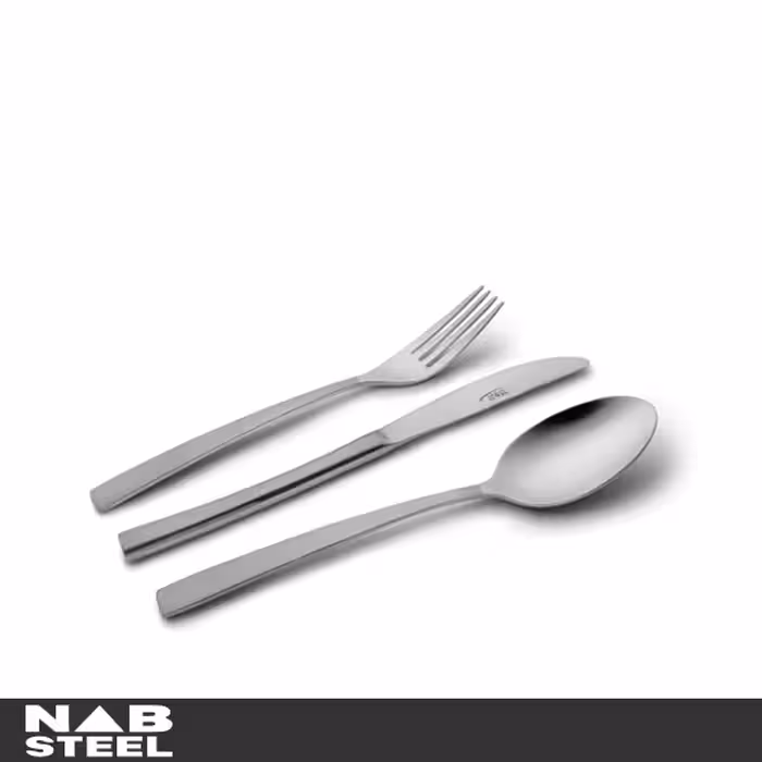 سرویس قاشق و چنگال ناب استیل 86 پارچه مدل فلورانس استیل مات جعبه چوبی سفید
