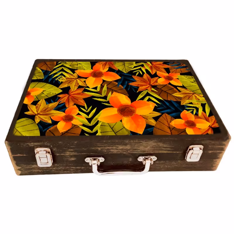 جعبه چوبی مدل چمدان بزرگ طرح بهاری 3      