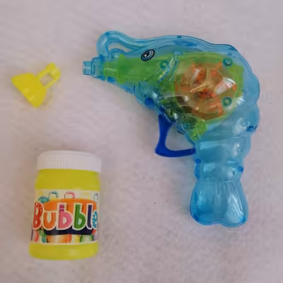 تفنگ حباب ساز چراغ دار رنگ آبی طرح ماهی اسباب بازی