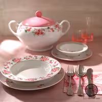 سرویس غذاخوری چینی زرین مدل یاس صورتی 102 پارچه 12 نفره درجه یک