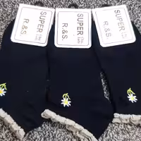 جوراب مچی مشکی لبه کنگره ای .گلدوزی.