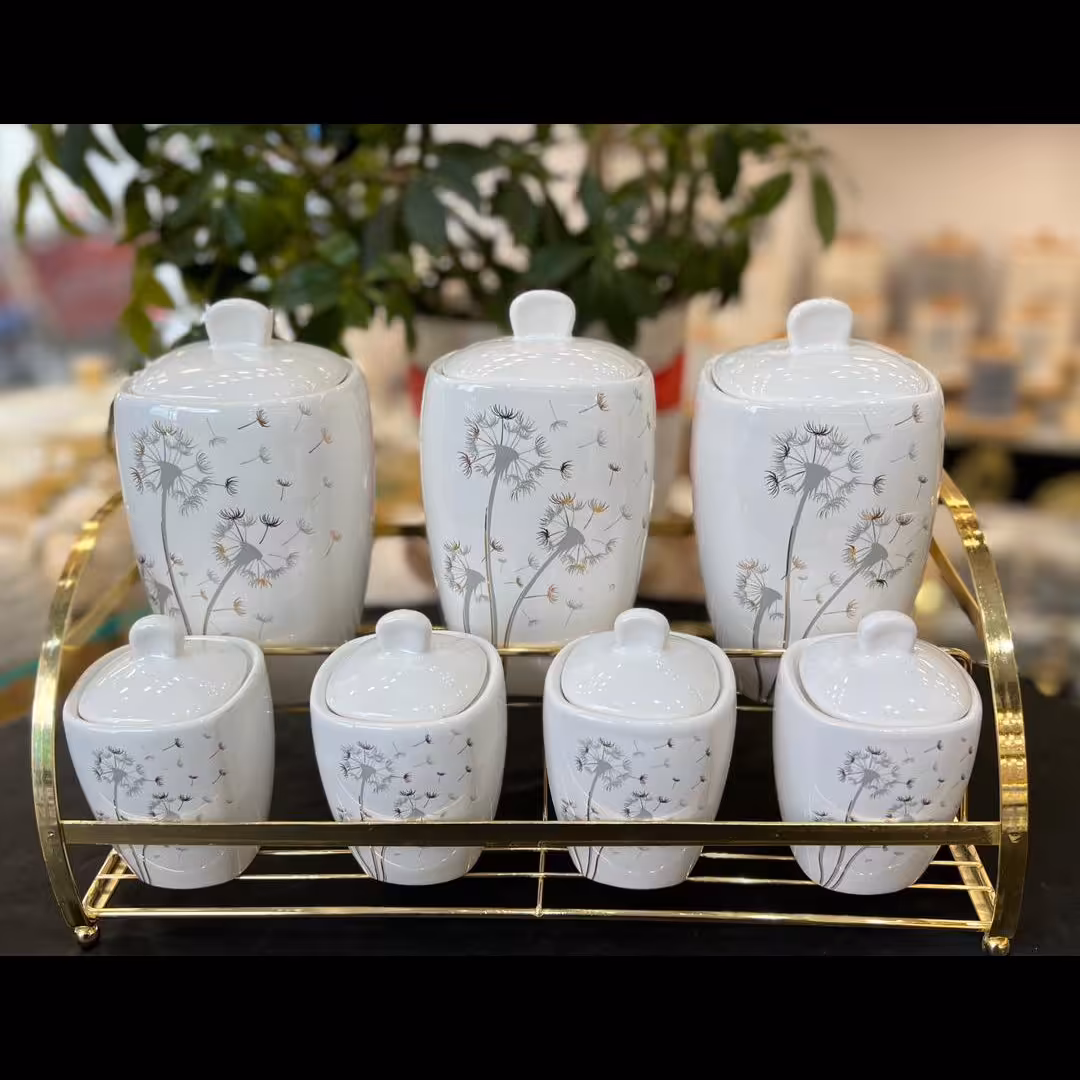 پا سماوری 8 پارچه مدل قاصدک رنگ سفید