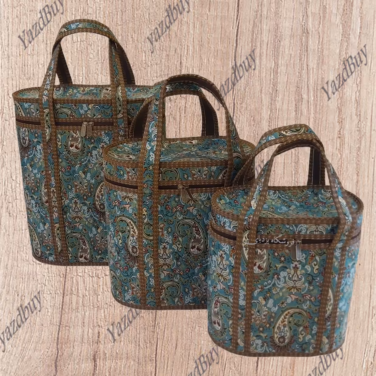 ست 3 تکه جافلاکسی و لوازم مسافرتی ترمه رنگ سبز با کیفیت بسیار عالی (ستِ بزرگ)