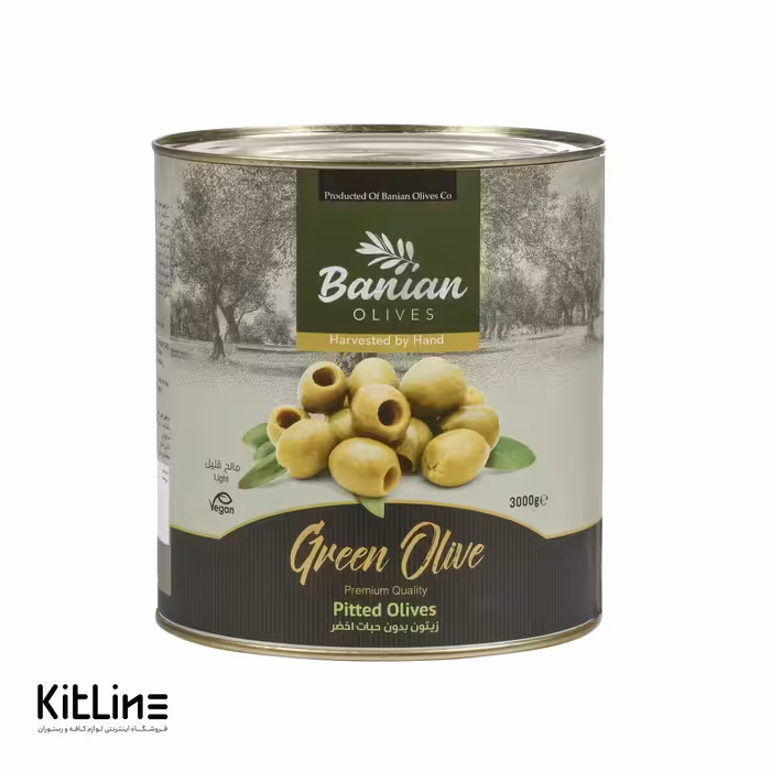کنسرو زیتون سبز بی هسته سوپر بانیان 3 کیلوگرمی