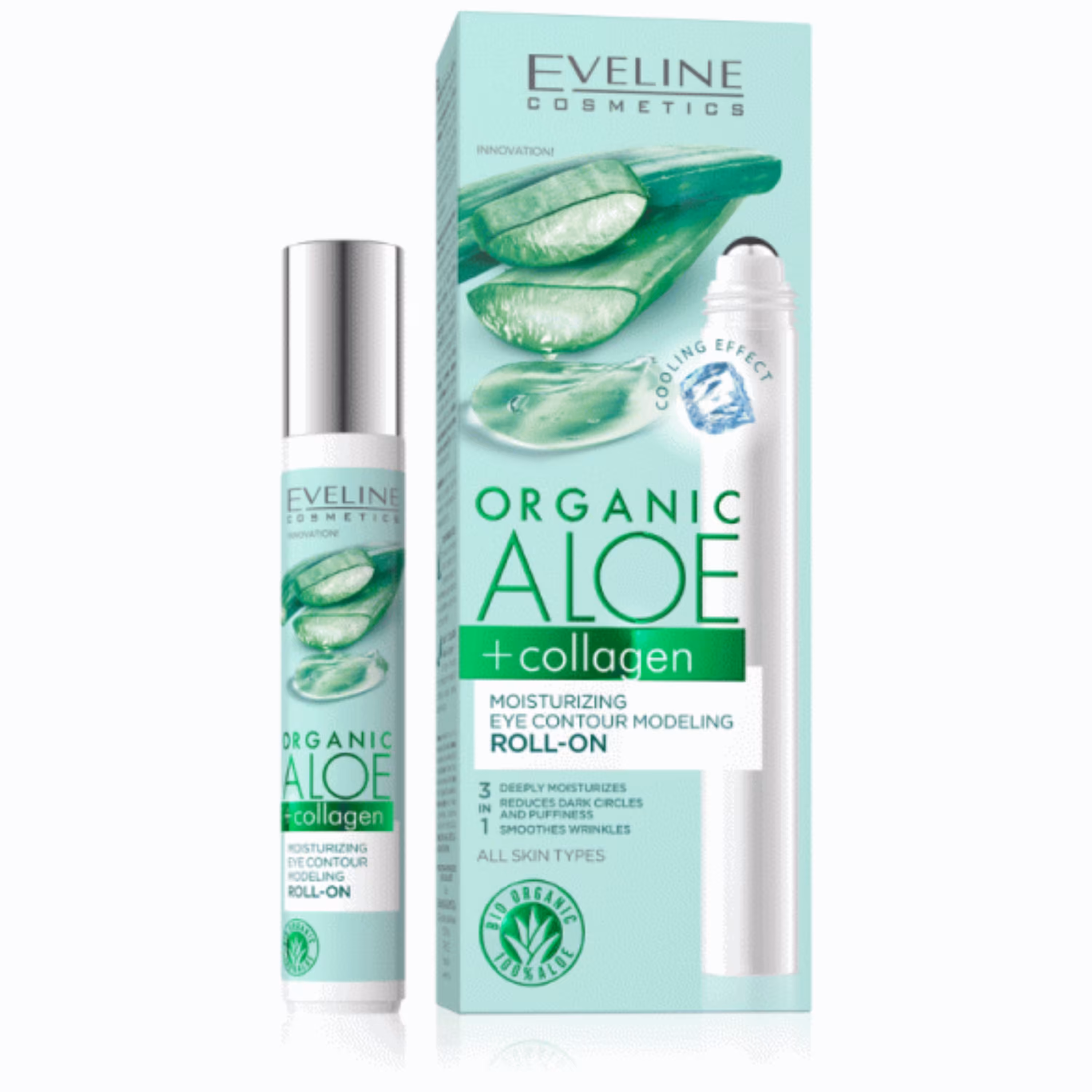 رول چشم ارگانیک و کلاژن مرطوب کننده آلوئه ورا اولاین Eveline Organic Aloe