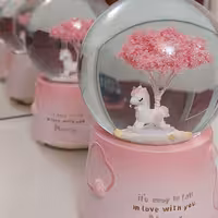 گوی موزیکال پمپی وارداتی طرح یونیکورن قطر 8سانت باتری خور 