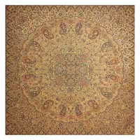 رومیزی ترمه مربع ابریشم کد TRM111  تار سفید  رنگ کرم روشن  آستر کرم