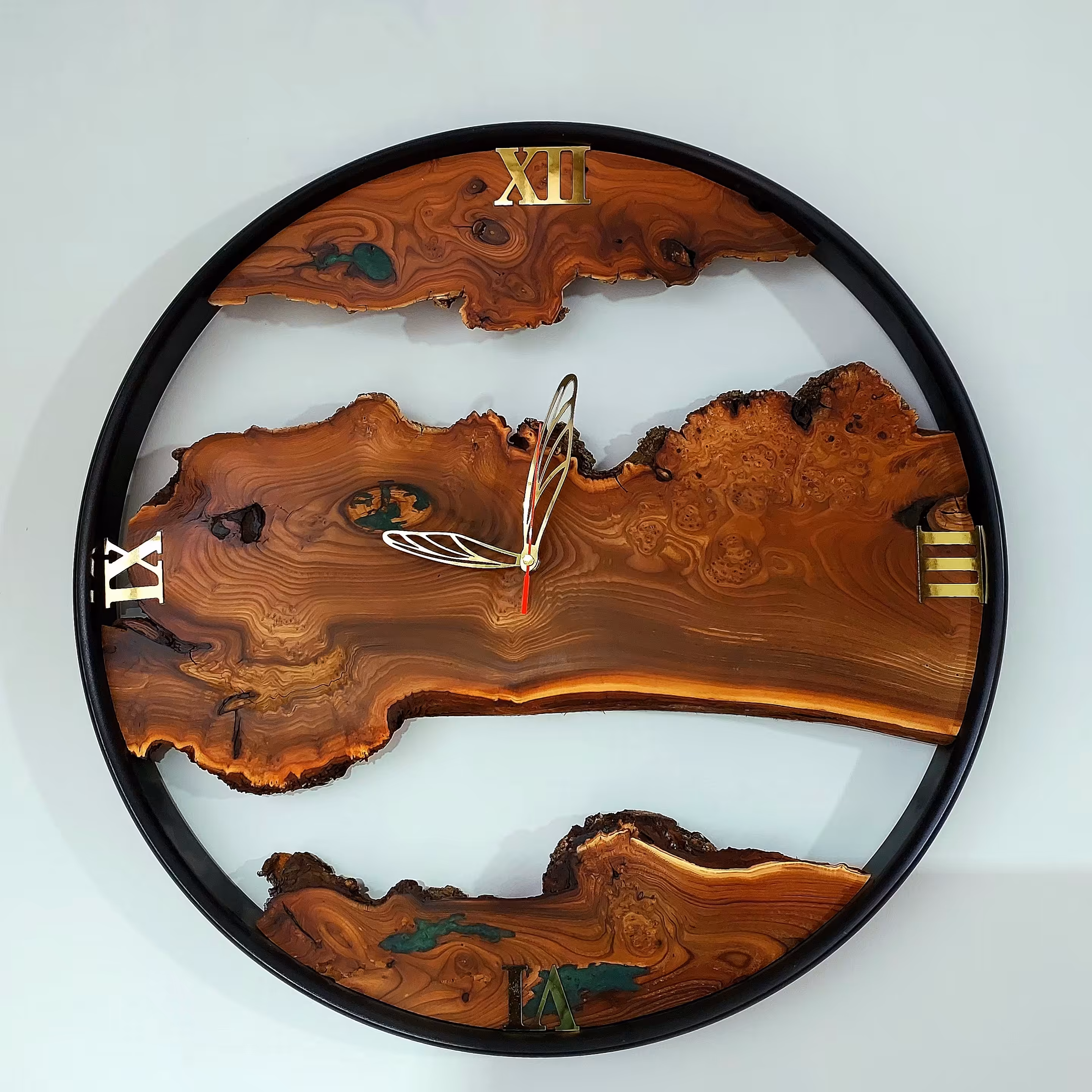 ساعت دیواری روستیک سنجد جوشدار با موتور اصل تایوان آرامگرد و بیصدا رینگ مشکی