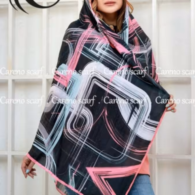 روسری اشکی دیجیتال مشکی و صورتی