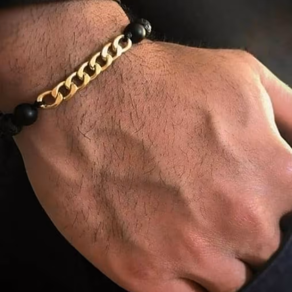 دستبند مهره مات مشکی و کارتیر استیل