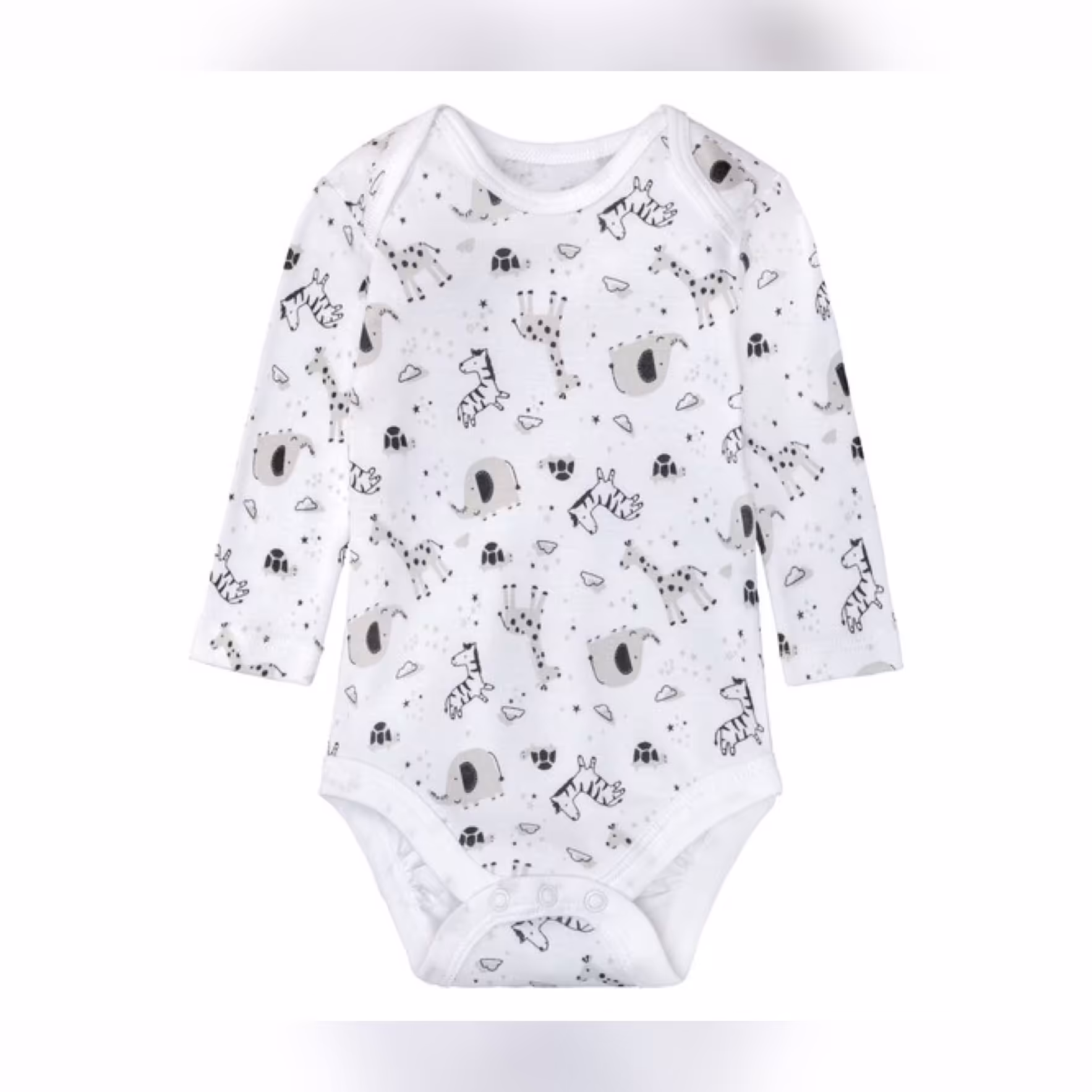 بادی زیر دکمه ای  تمام نخ آلمانی نوزادی  2 تا 6  ماه  لوپیلو طرحدار زمینه سفید