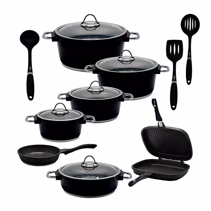 سرویس قابلمه 16 پارچه یونیک مشکی مدل مونیخ کد un-7646