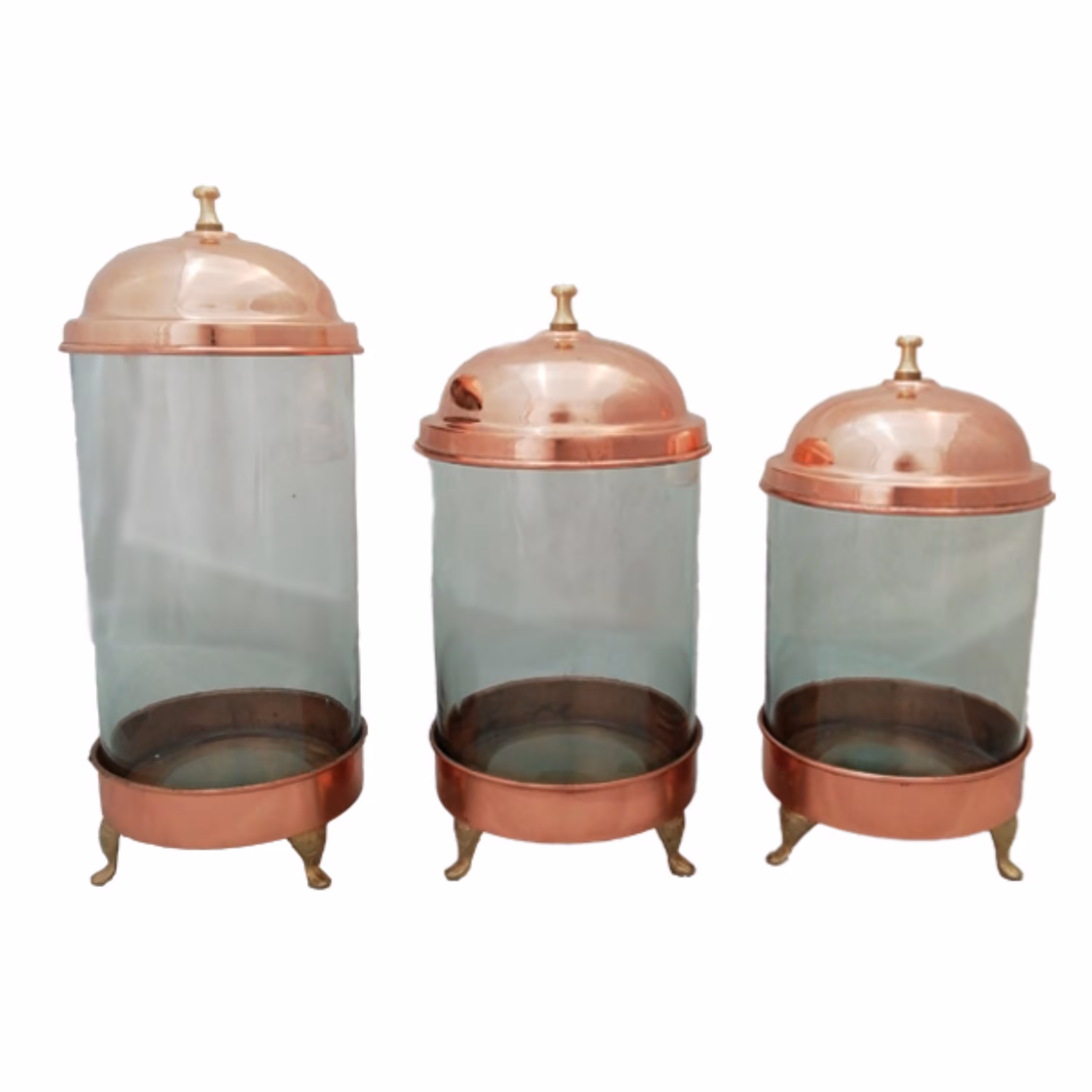 ست پاسماوری شیشه و مس سه پایه برنجی مجموعه 3 عددی کد zh148-4