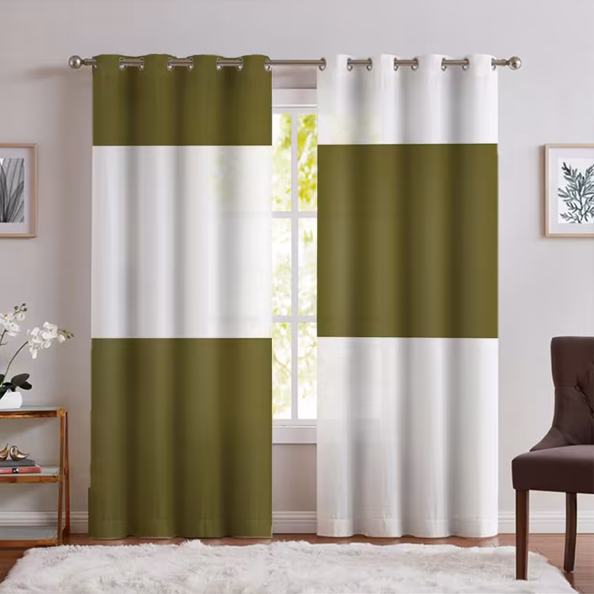 پرده چاپی رنگ زیتونی طرح ساده هندسی SA-938