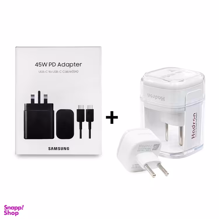 شارژر دیواری سامسونگ مدل PD 25W به همراه کابل USB Type-C نسخه ویتنام به همراه مبدل برق هادرون