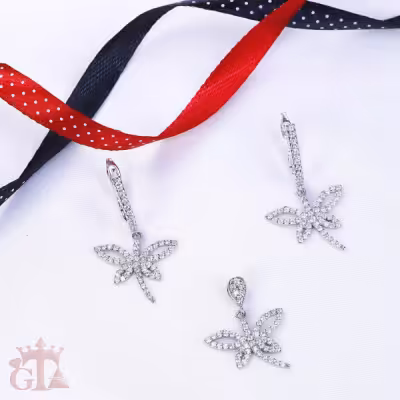 نیم ست نقره مدل سنجاقکی مدال و گوشواره کد 1638