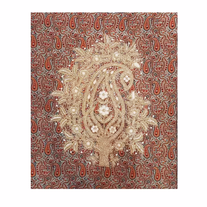 پارچه ی قاب ترمه ملیله دوزی آماده ی قاب گرفتن کد 07 - ترمه ی ابریشمی اعلا اندازه ی 60 در 50