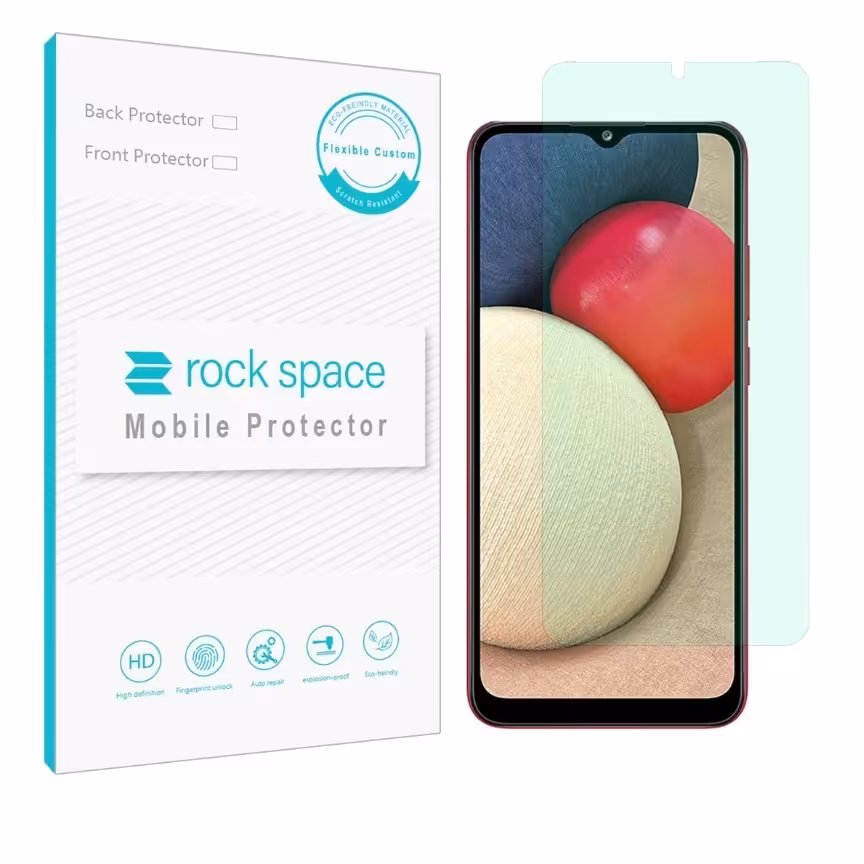  گلس سامسونگ A02s مدل نانو هیدروژل گرین لایت برند راک اسپیس