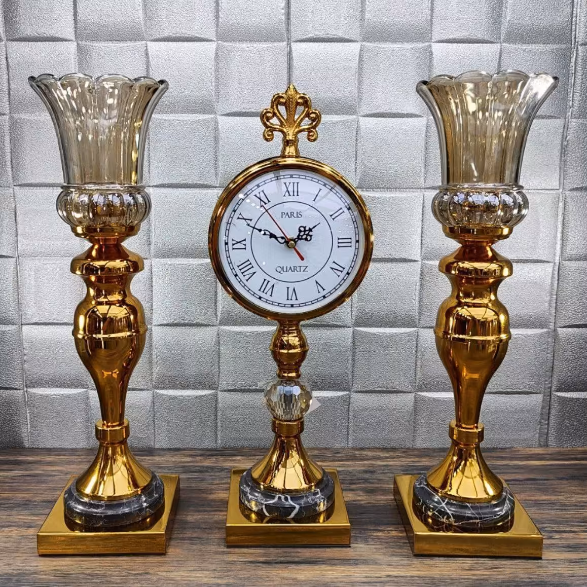 ست شمعدان و ساعت در 3 رنگ 