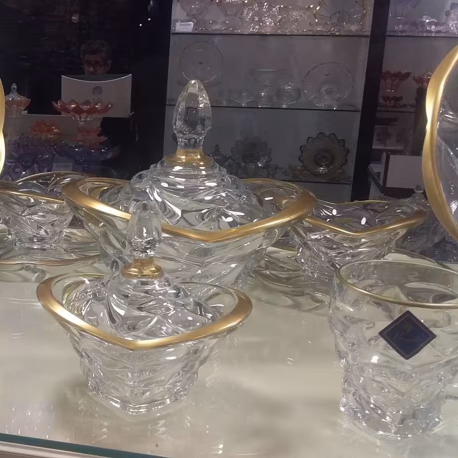 سرویس کامل بلور لب طلا 6 نفره پذیرایی کریستال جهیزیه