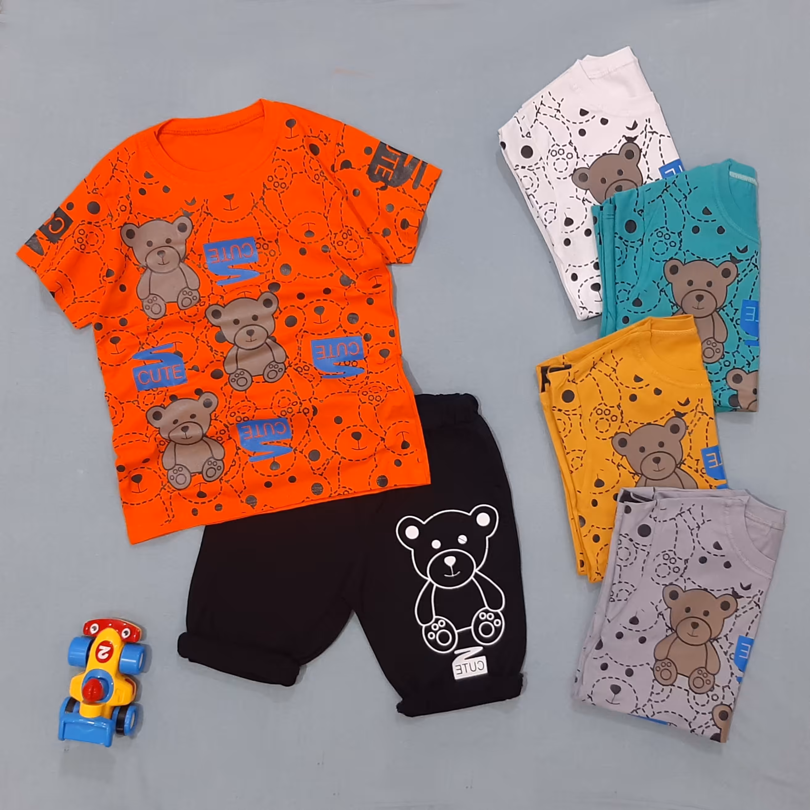 ست تیشرت و شلوارک اسپورت بچگانه تدی سایز 40  50 مناسب 1 تا 7 سال پسرانه و دخترانه ست خواهر و برادر تیشرت شلوارک