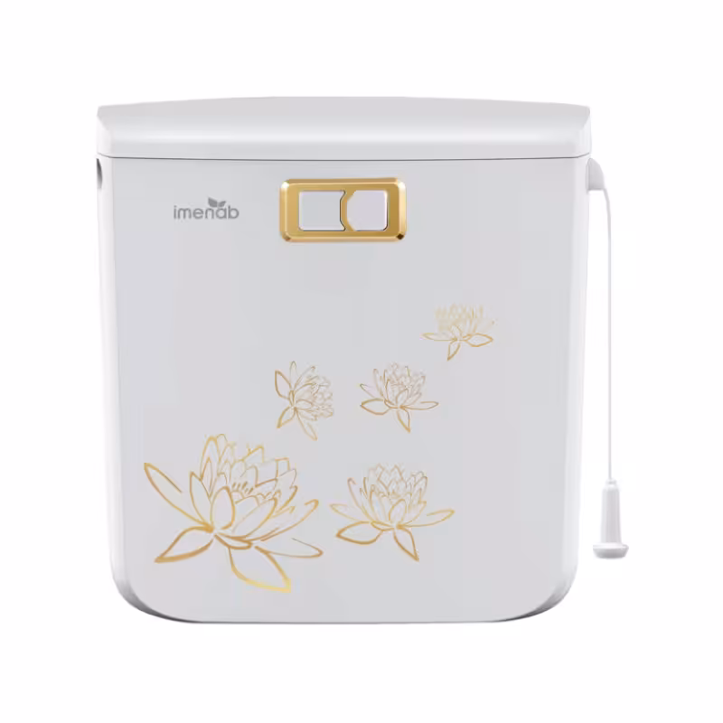 فلاش تانک ایمن آب مدل کاسپین طرح نیلوفر رنگ سفید طلایی